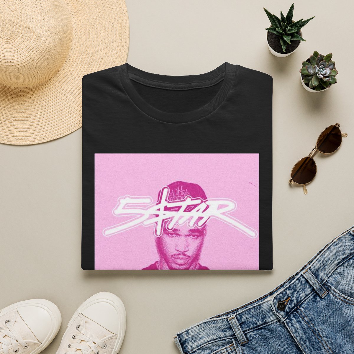 Star Graphic Portrait T-Shirt | Pink Retro Photo Print | Plaqueboymax — official Plaqueboymax T-Shirts